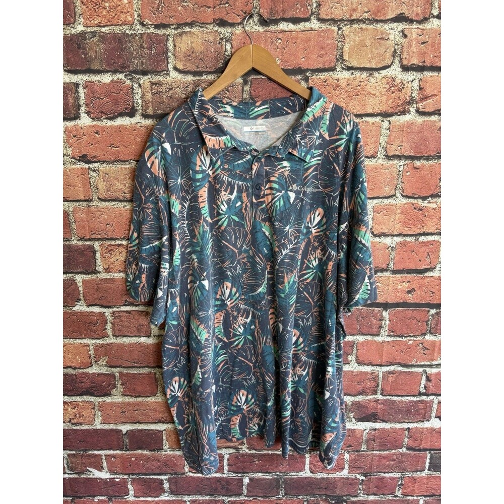 Columbia Mens Blue Floral Print Short Sleeve Polo Shirt Size 5XL Tall